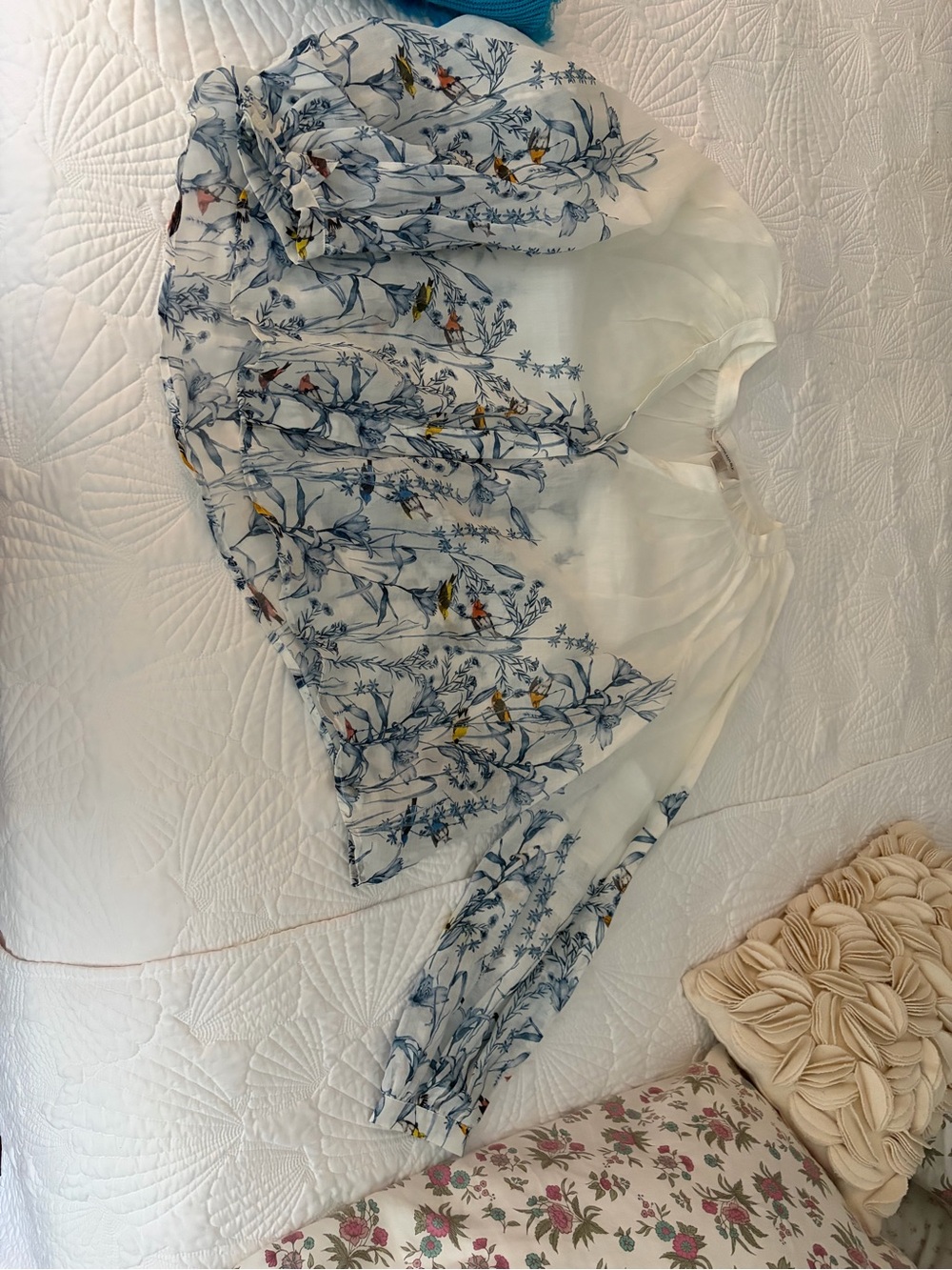 Banana Republic White Floral Bird Print Blouse